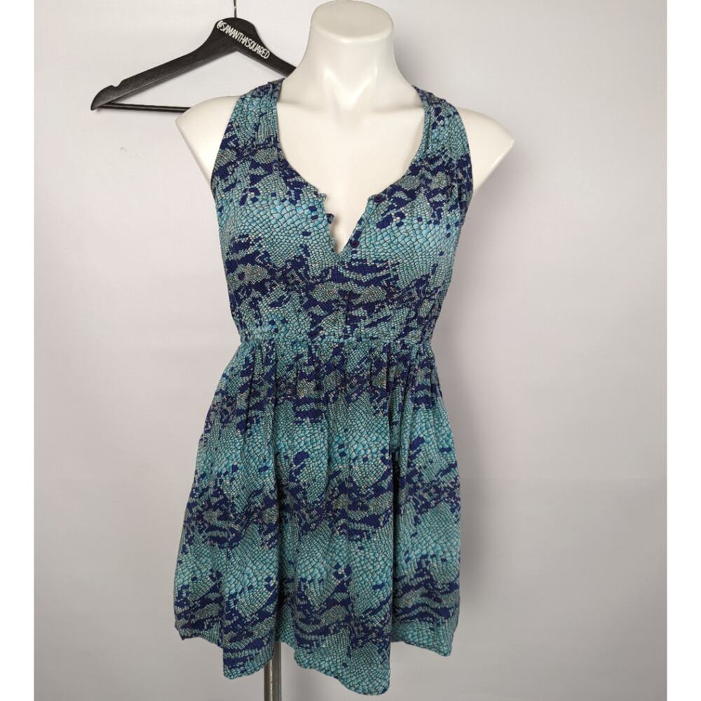 Fire Los Angeles Snake Print Halter Blue Fit and Flare Dress Small